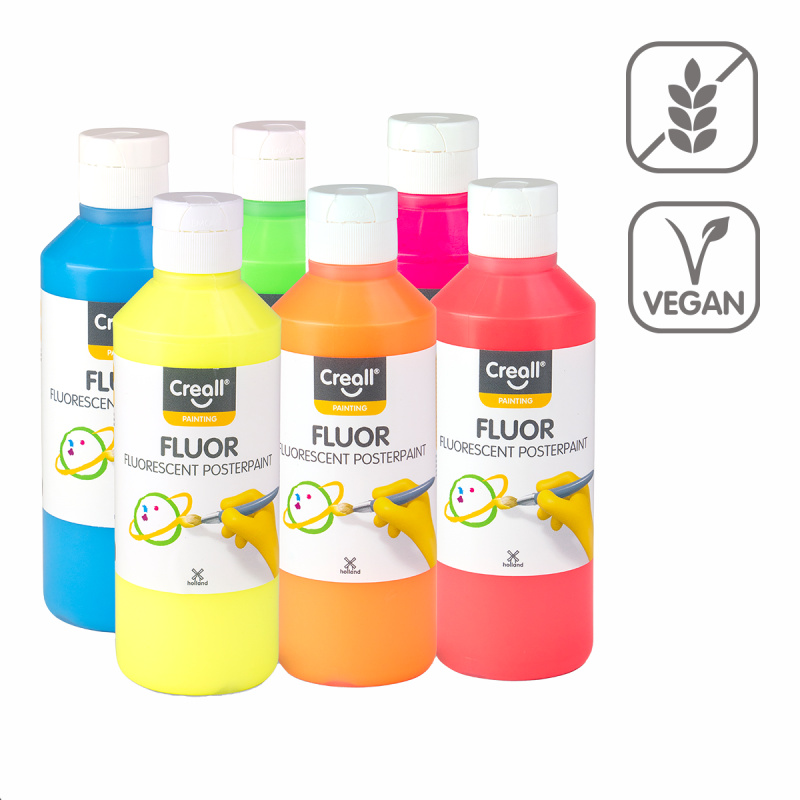 Sada temperových barev Creall Fluor, 6 × 250 ml, mix barev