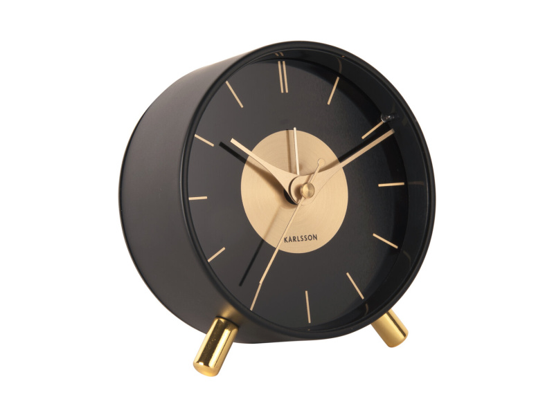 Karlsson Glamour budík GOLD DISC, Ø 11 cm černá