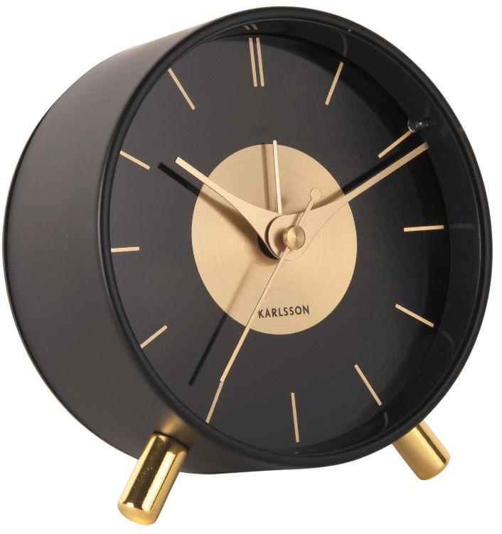 Karlsson Glamour budík GOLD DISC, Ø 11 cm černá