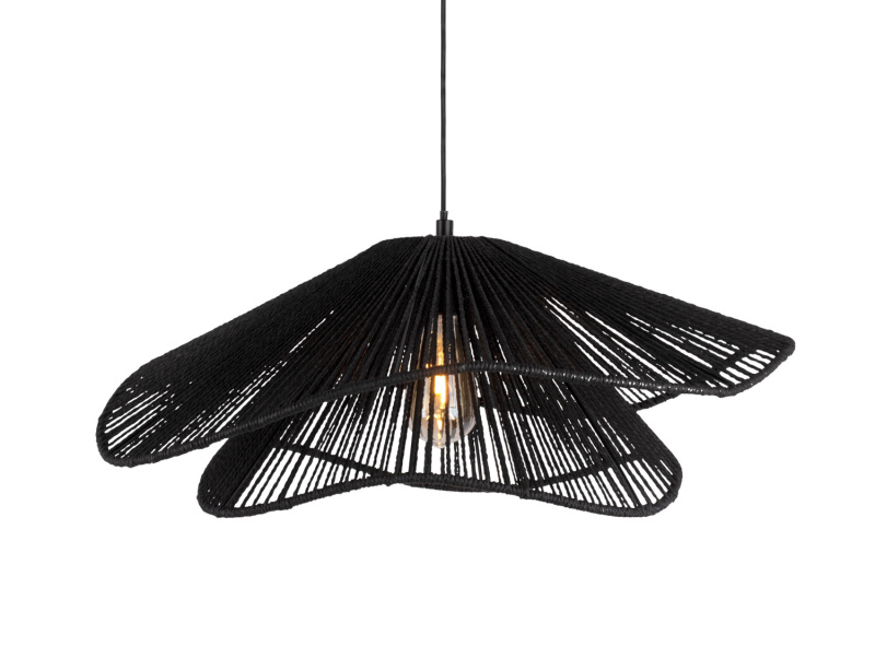 Leitmotiv Závěsná lampa nad jídelní stůl SOMBRERA, proutěné stínidlo, Ø 60 cm,, černá černá