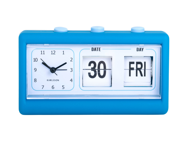 Karlsson Retro budík FLIP s datem, modrý modrý