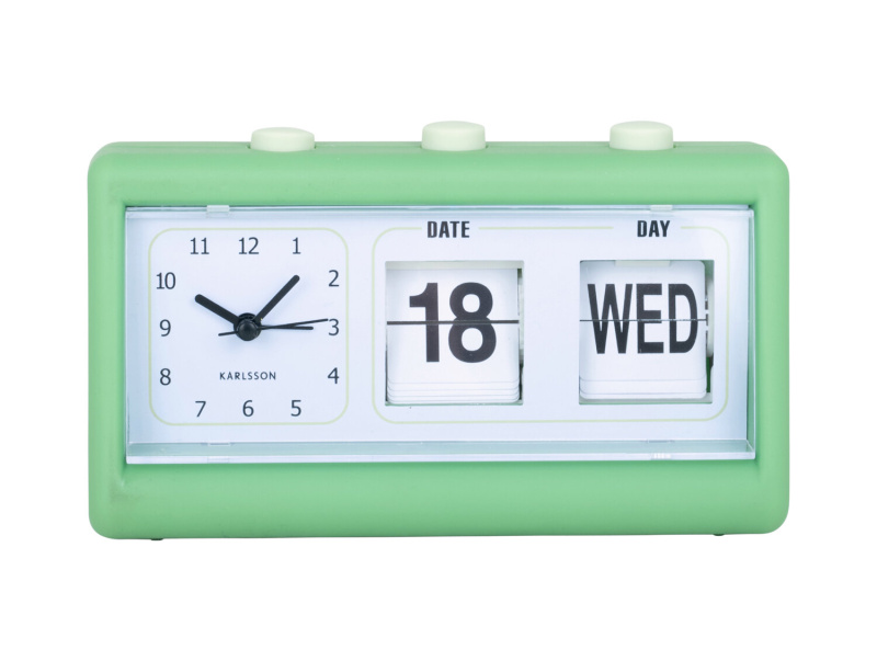 Karlsson Retro budík FLIP s datem, zelený zelený