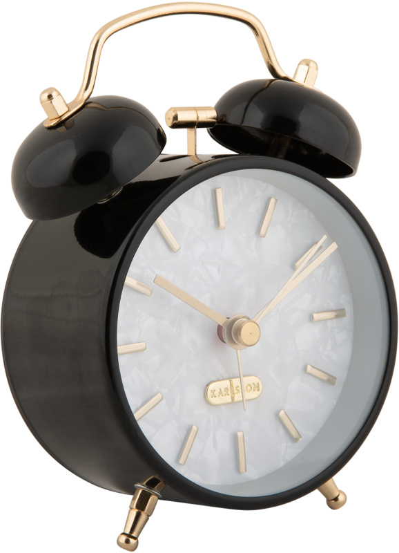 Karlsson Retro budík PEARL GLOW, Ø 8 cm, černý černá