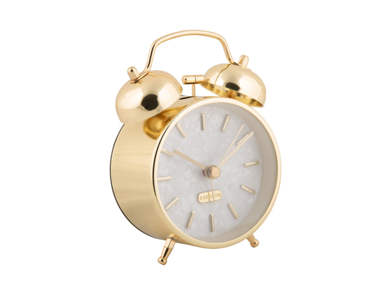 Karlsson Retro budík PEARL GLOW, Ø 8 cm, zlatý zlatý