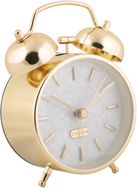 Karlsson Retro budík PEARL GLOW, Ø 8 cm, zlatý zlatý