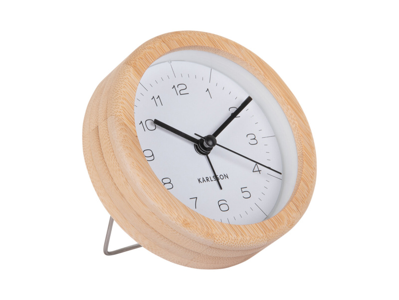 Karlsson Budík s bambusovým pouzdrem NEAT, Ø 10 cm, bílý hnědý