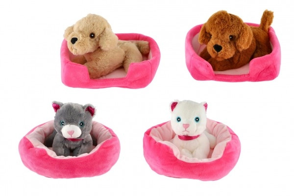 Teddies Zvířátko pejsek v pelíšku 4 barvy 22x24 cm