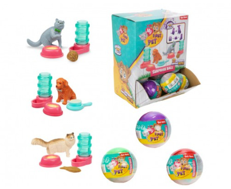 Míček s překvapením plast 6cm zvířátko s doplňky mix barev 24ks v boxu