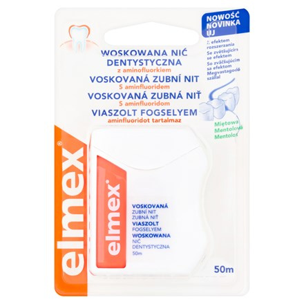 elmex Voskovaná mentolová zubní nit s aminfluoridem a zvětšujícím se efektem 50m