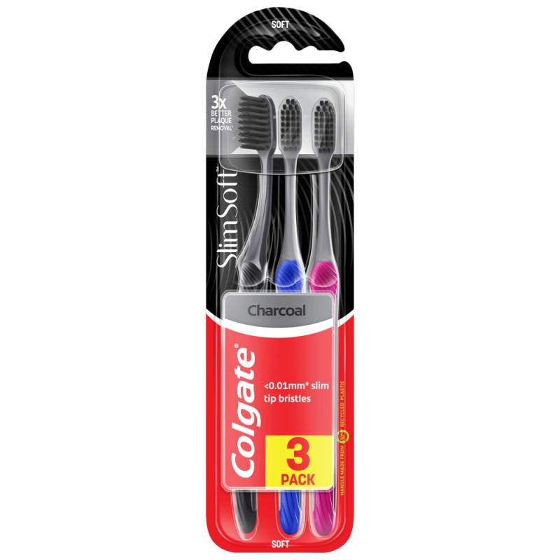 Colgate Slim Soft Active zubní kartáčky s aktivním uhlím soft 3 ks