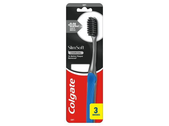 Colgate Slim Soft Active zubní kartáčky s aktivním uhlím soft 3 ks