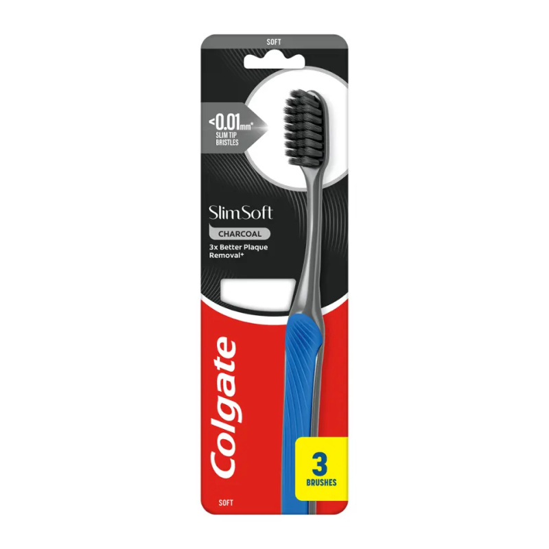 Colgate Slim Soft Active zubní kartáčky s aktivním uhlím soft 3 ks