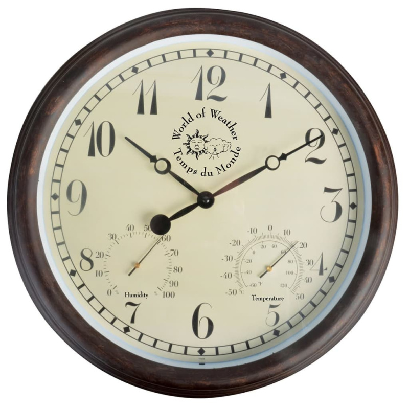 Esschert Design Hodiny S Teploměrem A Vlhkoměrem 30,5 Cm Tf008