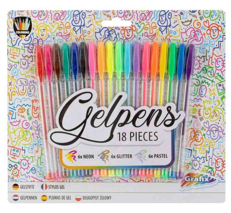 Gelová pera 18 ks neonové, třpytivé, pastelové - RMS