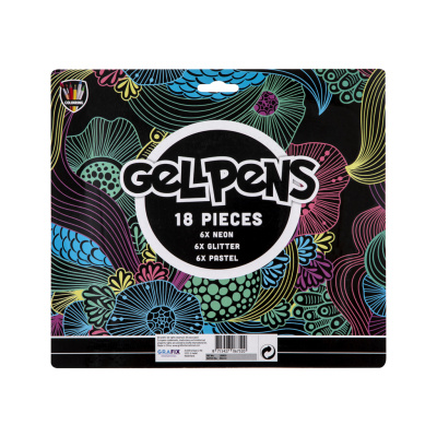 Gelová pera 18 ks neonové, třpytivé, pastelové - RMS