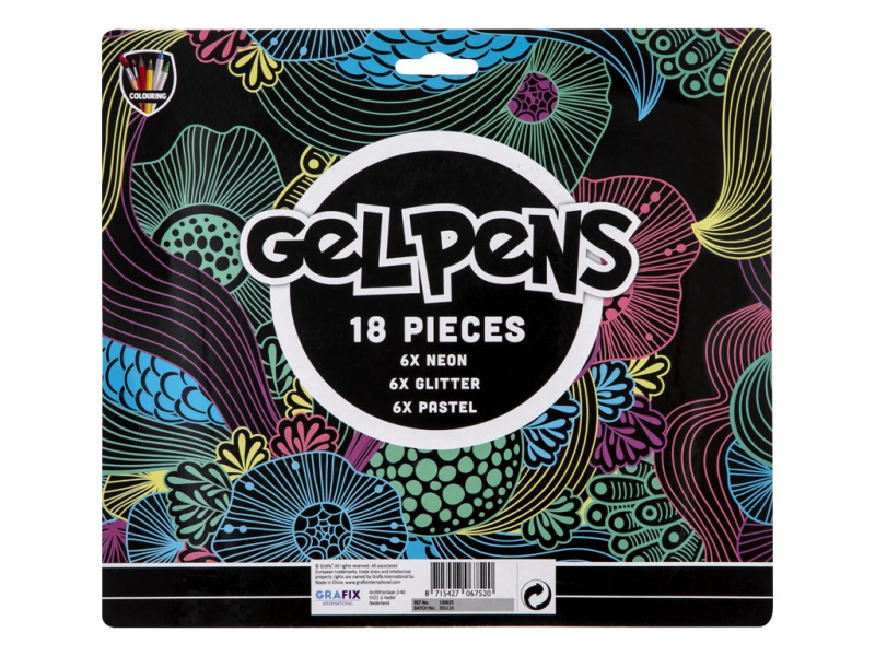 Gelová pera 18 ks neonové, třpytivé, pastelové - RMS