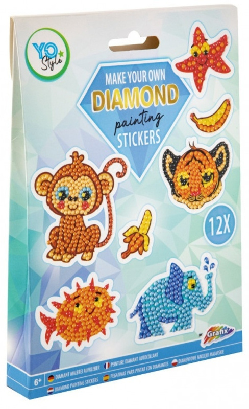 GRAFIX Diamantové malování samolepky Zvířátka 12ks