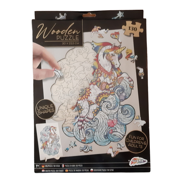 Dřevěné puzzle - Unikátní tvary Jednorožec 130 dílků