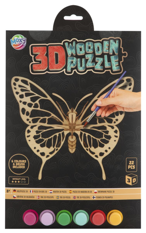 MOXY dřevěné 3D vybarvovací puzzle motýl