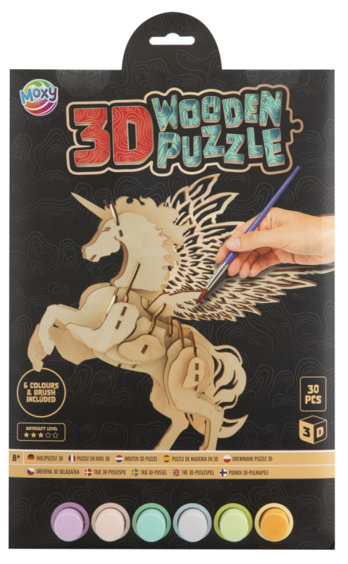 MOXY Dřevěné 3D vybarvovací puzzle Jednorožec