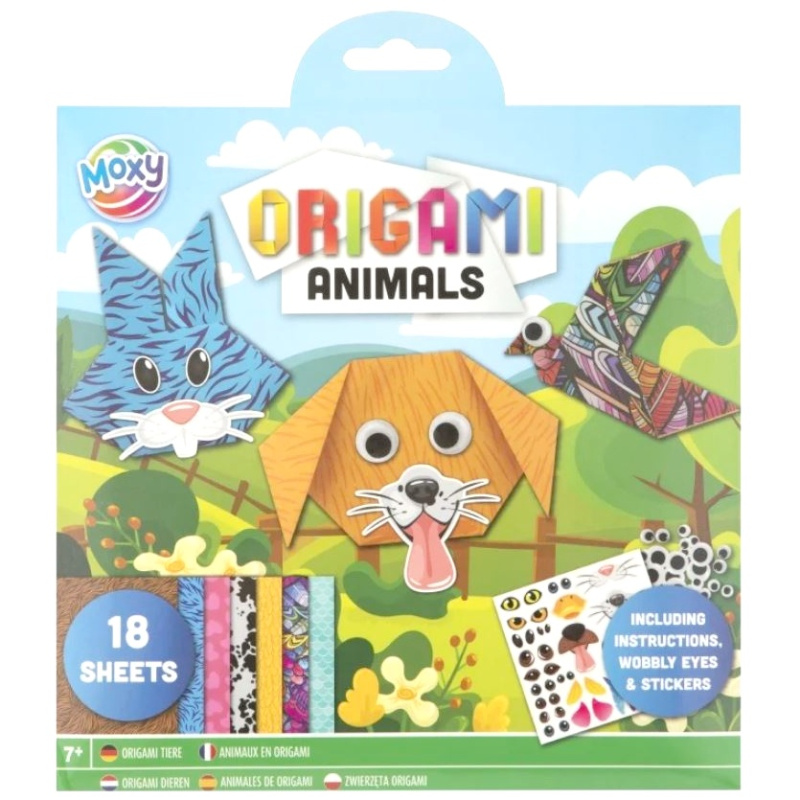 Papíry na origami 19,5x19,5cm (18ks) + samolepky - zvířátka