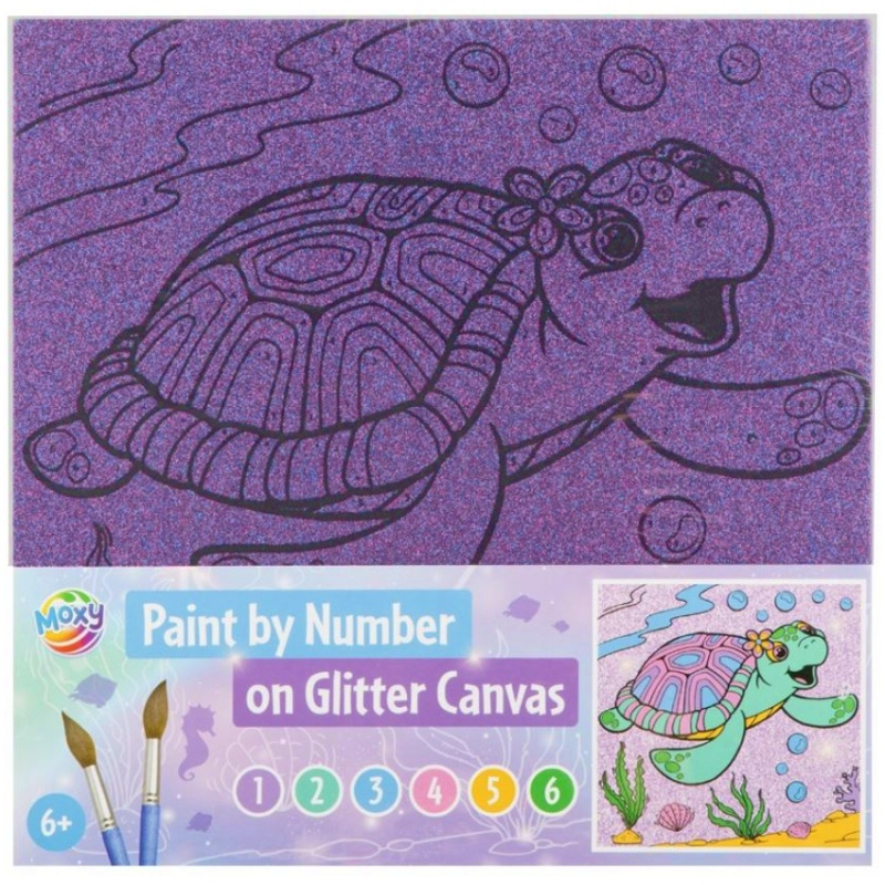 Malování podle čísel na třpytivém plátně sada (25×25cm) želva