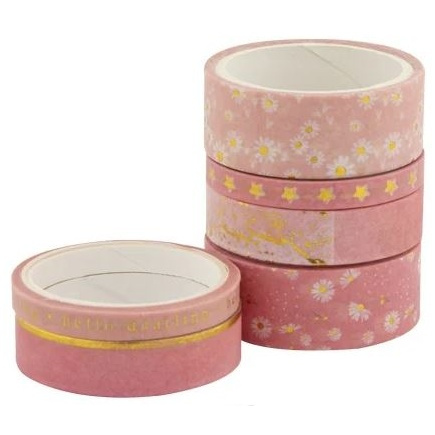 Samolepicí papírová washi páska sada - lososové se vzory (6ks)