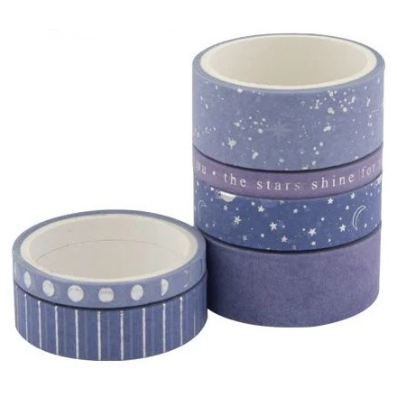 Samolepicí papírová washi páska sada - fialové se vzory (6ks)