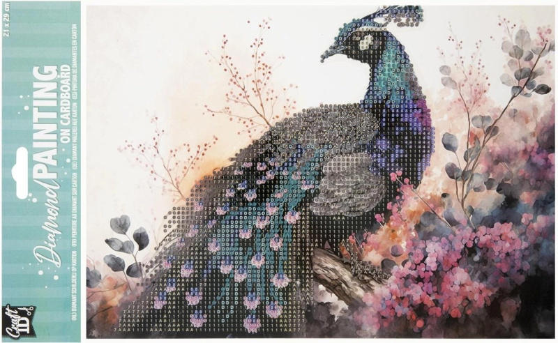 Diamantové malování na desce – páv 29 × 21 cm