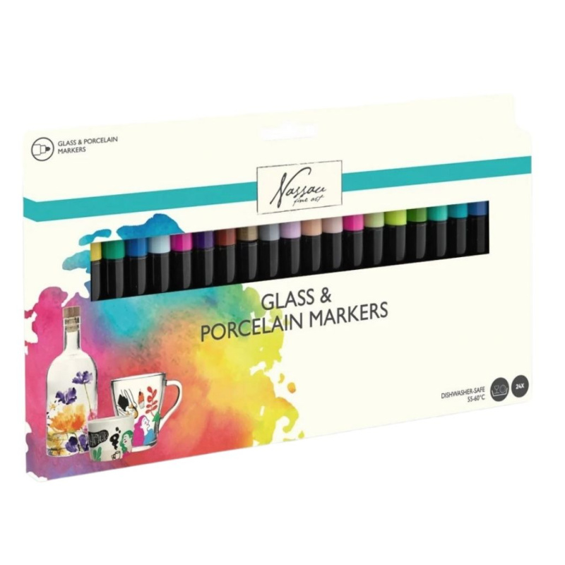 Fixy na sklo a porcelán sada barevný mix (24ks)