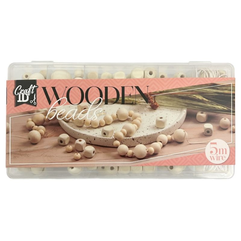 Dřevěné korálky v plastové krabičce (175ks) přírodní mix