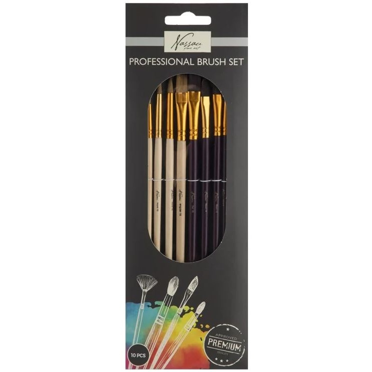 Štětce kulaté a ploché syntetické č. 6, 8, 10, 14, 18 sada (10ks)