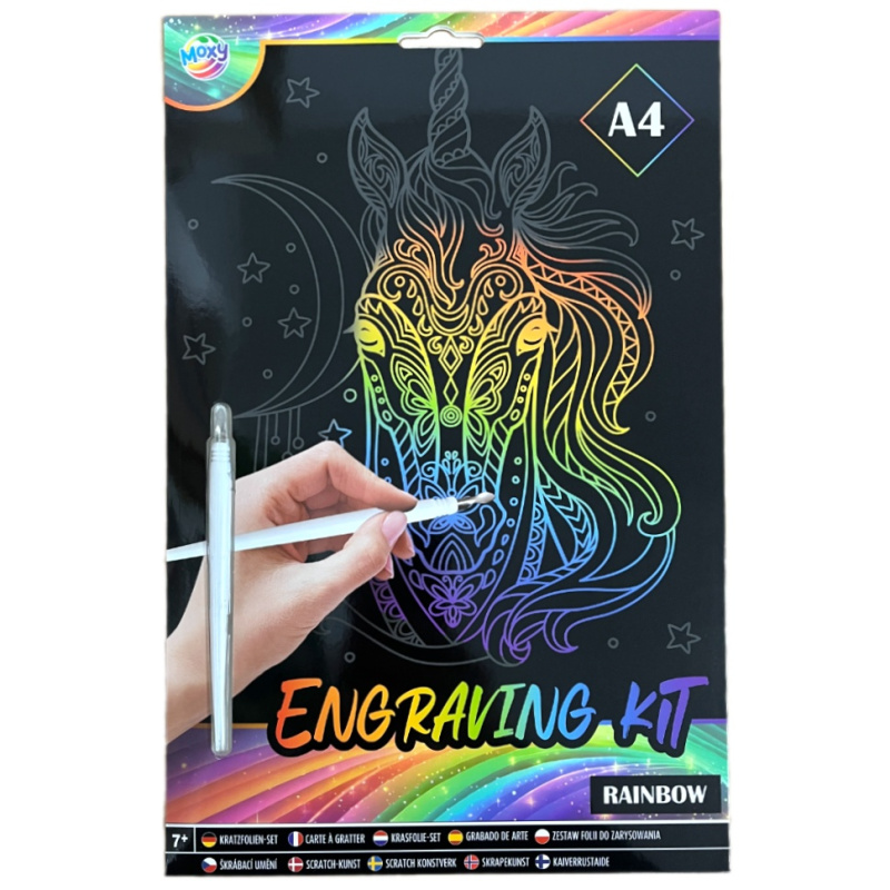 Škrabací obrázek A4 - jednorožec (1ks)