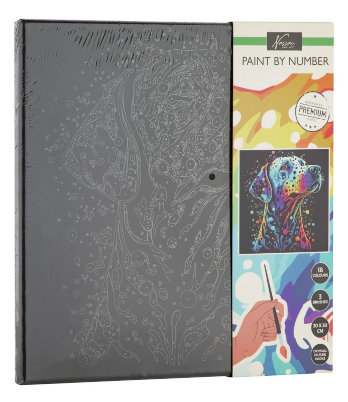 Malování podle čísel na černé plátno – pes