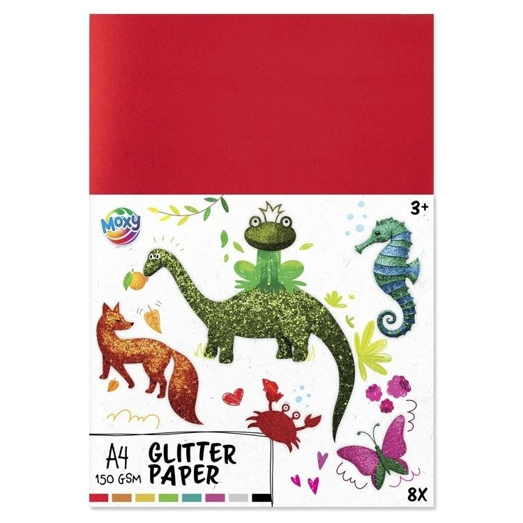 Sada jednobarevných třpytivých papírů (150g/m2, 8 listů) A4