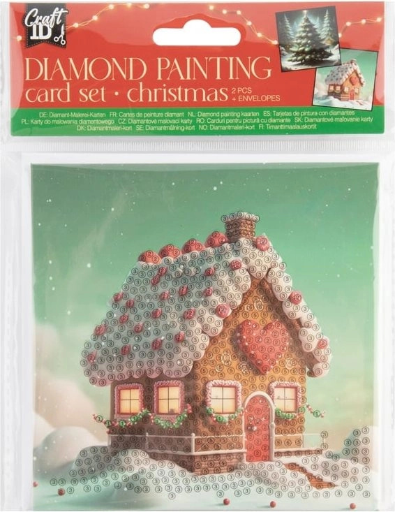 Diamantové malování – vánoční přání Perníková chaloupka a stromeček 13×13 cm