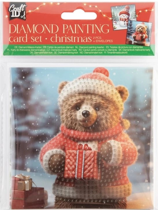 Diamantové malování – vánoční přání Medvídek a Sněhulák 13×13 cm (sada 2 ks)