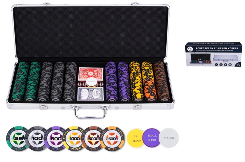 Sada pro poker ve stříbrném kufříku s vysokými nominály