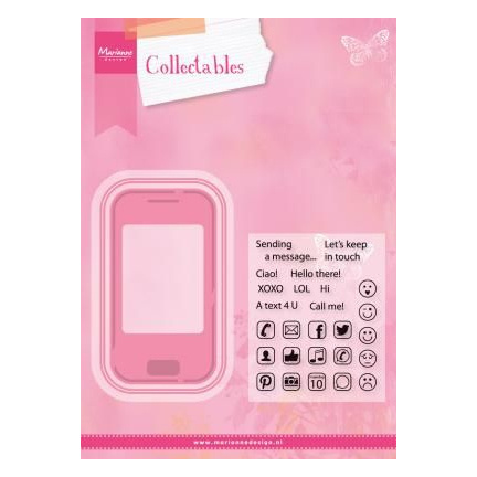 Mobilní telefon - vyřezávací a embosovací kovové šablony Collectables (2ks) a silikonová gelová razítka (26ks)