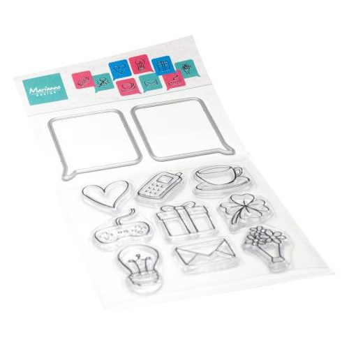 Bubliny a symboly - vyřezávací kovové šablony (2ks) a silikonová gelová razítka (9ks)