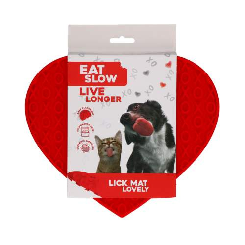 Hračka pro psy - Eat Slow Live Longer Lick Mat Lovely Heart Red