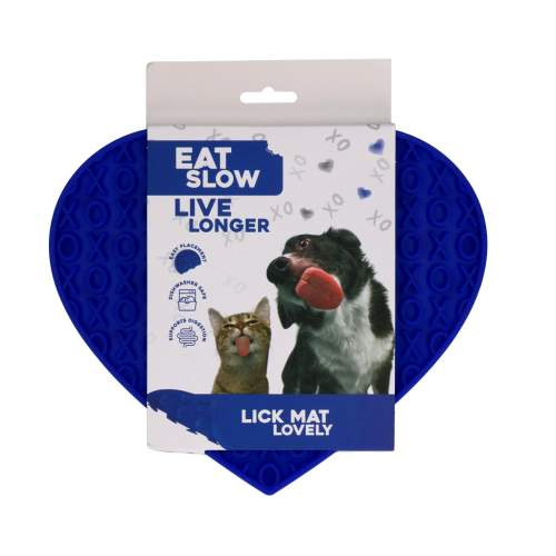 Hračka pro psy - Eat Slow Live Longer Lick Mat Lovely Heart Blue
