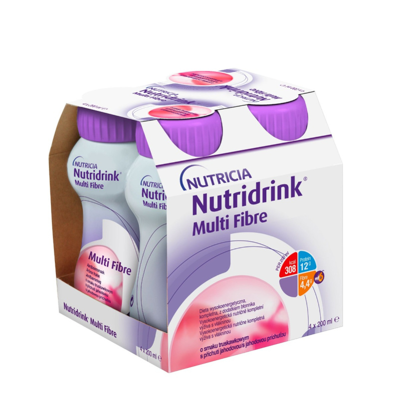 NUTRIDRINK MULTI FIBRE S PŘÍCHUTÍ JAHODOVOU perorální roztok 4X200ML