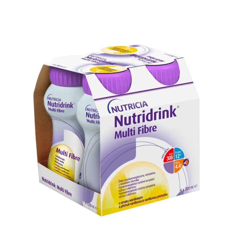 NUTRIDRINK MULTI FIBRE S PŘÍCHUTÍ VANILKOVOU perorální roztok 4X200ML