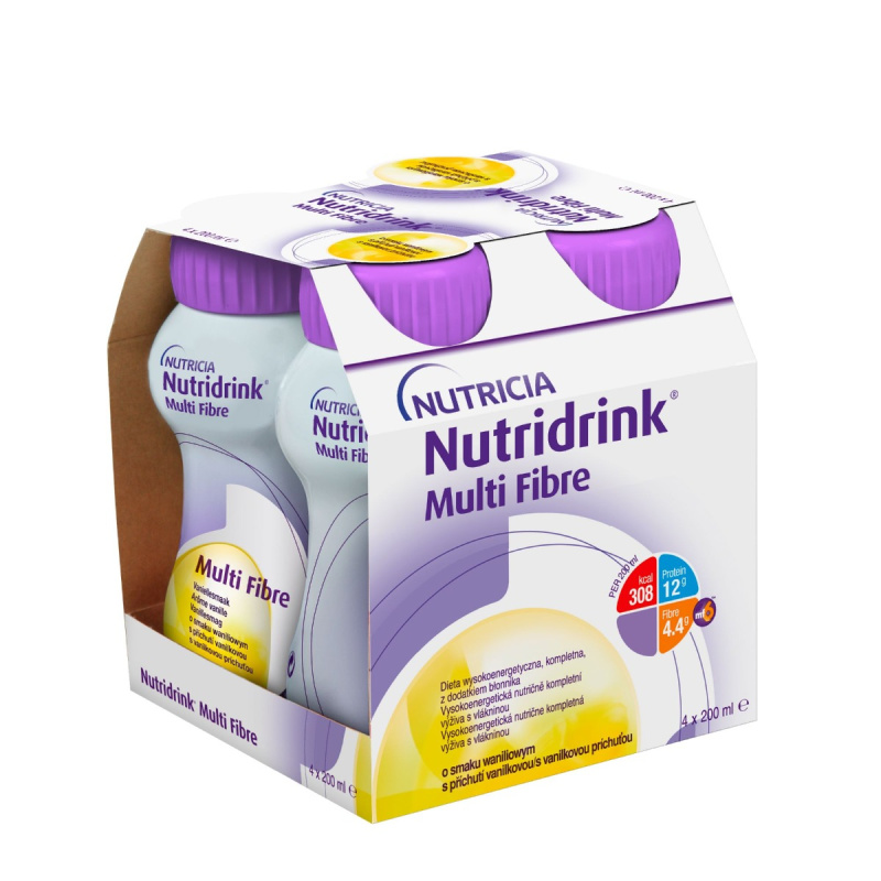 NUTRIDRINK MULTI FIBRE S PŘÍCHUTÍ VANILKOVOU perorální roztok 4X200ML