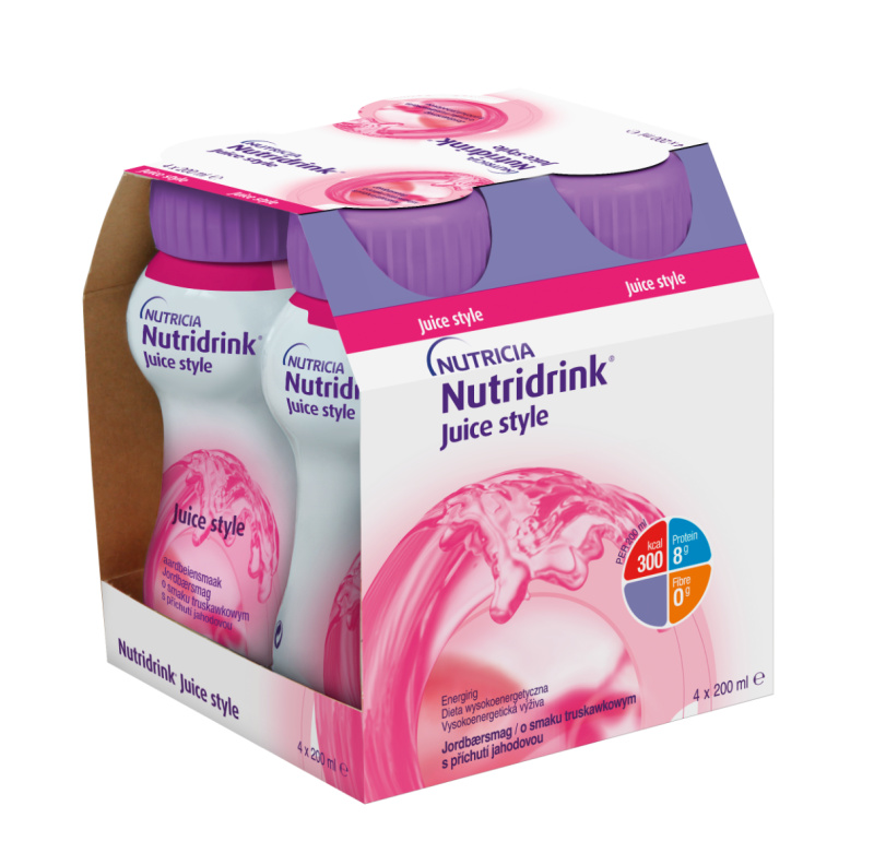 NUTRIDRINK Juice style příchuť jahoda 4 x 200 ml