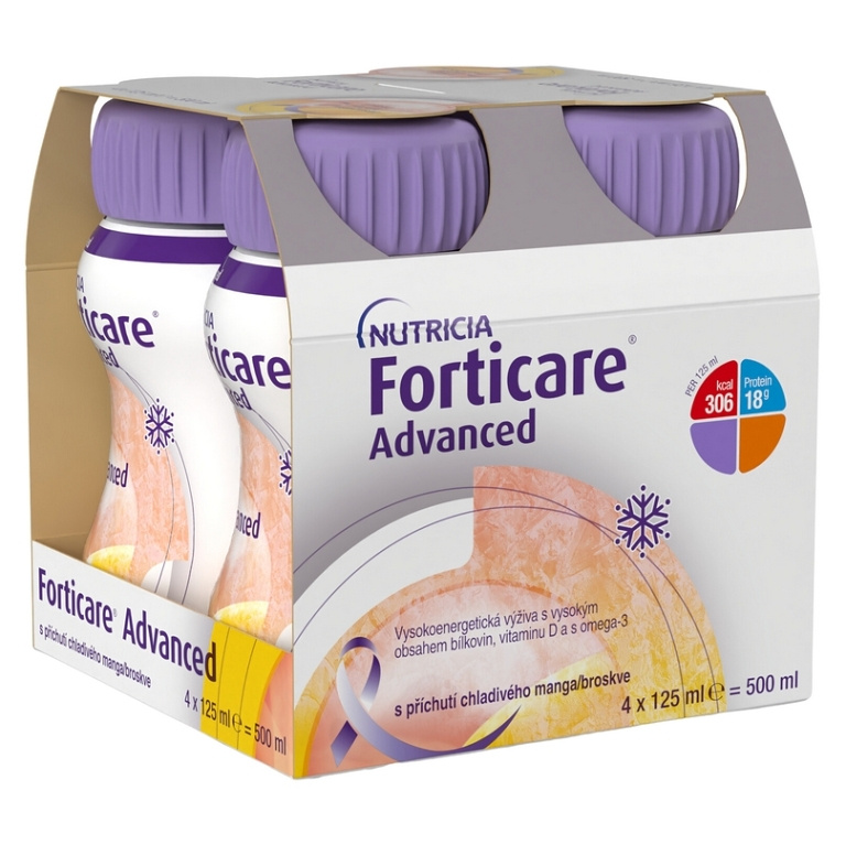 FORTICARE Advanced příchuť chladivého mango/broskev 4 x 125 ml