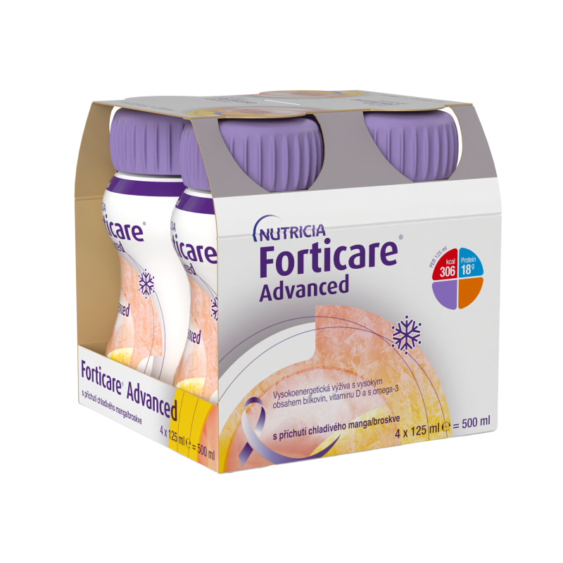FORTICARE Advanced příchuť chladivého mango/broskev 4 x 125 ml