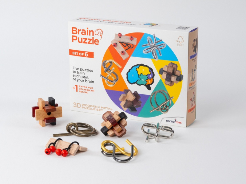 RECENTTOYS Brain Puzzle - sada 6 ks - hra z kategorie Domino, hlavolamy