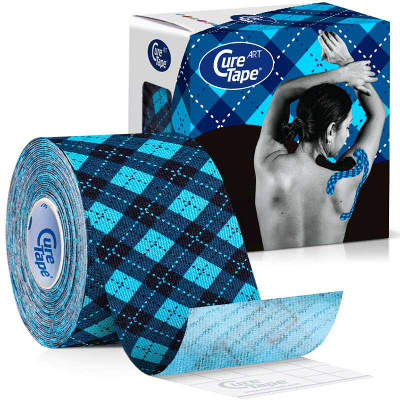 CureTape Art 5 cm x 5 m kineziologický tejp Tartan Blue